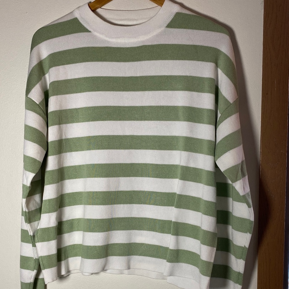 Green and White Striped Sweater